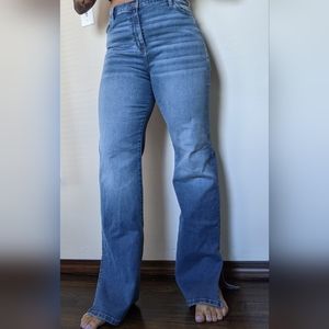 High Waisted Blue Jeans Split Hem